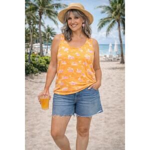 Candace Cameron Bure Novelty Print Tank Summer Vacation Scoop Neck Top Sz: 1X